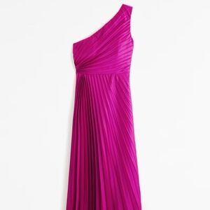 Pink pleated satin dress